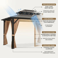 12'X10' Hardtop Gazebo, Aluminum Permanent Pavilion with Polycarbonate Double Roof, Removable Curtains & Mosquito Netting for Patio, Garden, Lawn, Upgrade Your Outdoors (Brown, 12'X10') — How It Works