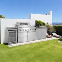 Outdoor Kitchen Island Built for Backyard Gatherings, 104 Inch Gas Grill, Built-in Refrigerator, Granite Top