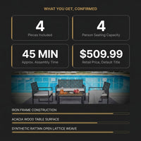 4-Piece Wicker Patio Conversation Set with Cushion, Outdoor Patio Furniture Set with Wood Table Top-Grey Cushions — Results & Stats