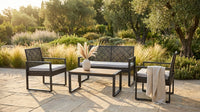 4-Piece Wicker Patio Conversation Set with Cushion, Outdoor Patio Furniture Set with Wood Table Top-Grey Cushions — Lifestyle