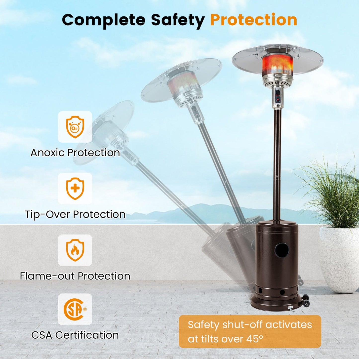 50 000 BTU Patio Propane Gas Heater with Stainless Steel Burner