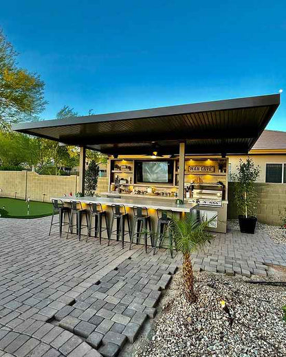 KoKoMo Outdoor Kitchen Pavilion – 20'x20' Luxury BBQ Island with 70" TV, Bar, Grill, Kegerator & More