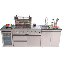 Outdoor Kitchen Island Built for Backyard Gatherings, 104 Inch Gas Grill, Built-in Refrigerator, Granite Top