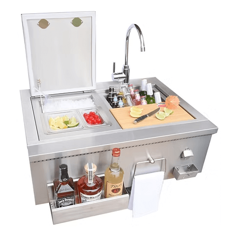 Kokomo 30" Built-In Bartender Cocktail Station With Sink Bottle Opener and Ice Chest  Backyard  Brillance