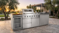 Modular Outdoor Kitchen BBQ Island, 104" Outdoor Kitchen Propane Gas Island Grill with Sink, Compact Refrigerator, Storage Cabinets, Rotisserie Kit (Silver, 104") — Lifestyle