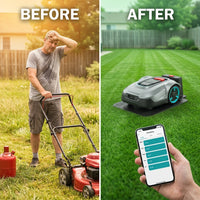 Robot Lawn Mower with App Control – Adjustable Cutting Height, Auto-Charging, Obstacle Detection & Smart Scheduling – Ideal for Lawns up to 1/8 Acre — Before & After