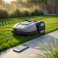 Robot Lawn Mower with App Control – Adjustable Cutting Height, Auto-Charging, Obstacle Detection & Smart Scheduling – Ideal for Lawns up to 1/8 Acre — Studio Shot