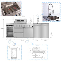 Outdoor Kitchen Island Built for Backyard Gatherings, 104 Inch Gas Grill, Built-in Refrigerator, Granite Top
