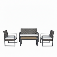 Outdoor Patio Furniture Set Built for Comfort, 4-Piece Wicker Design, Acacia Wood Table, Cushioned Seating