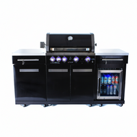 Outdoor Kitchen Island Built for Gourmet Cooking, 70" Black Stainless Steel, 32" 4-Burner Grill, Refrigerator
